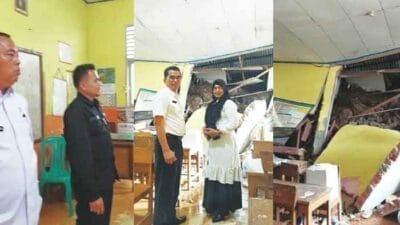 SDN 01 Saok Laweh Kena Longsor, Dinding Roboh Mobiler Hancur Terpaksa PBM di Pustaka