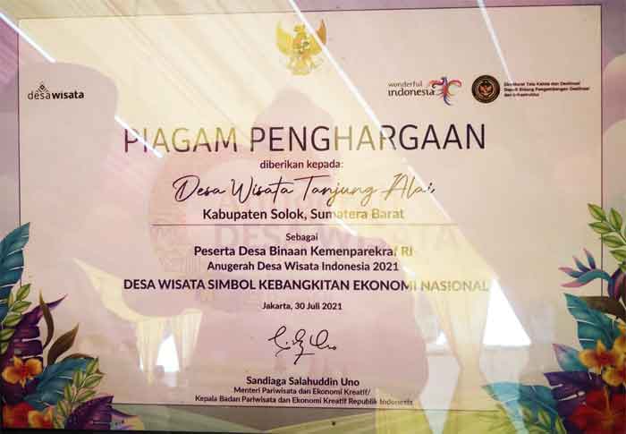 Nagari Tanjung Alai Dapat Penghargaan Desa Wisata Kemenparekraf