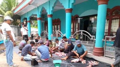 Panitia Masjid Ar-Raudah Desa Gunung Lagan Adakan Pemotongan Hewan Kurban