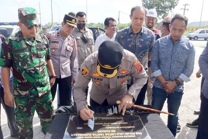 Pos Polisi Lalu Lintas Tantya Sudhirajati berlokasi di Jalan Jendral Sudirman, Desa Kwala Bebumit, Kecamatan Stabat, Kabupaten Langkat, Kamis (15/9/2022)