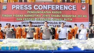 Polda Riau Ungkap Kasus Narkoba, Amankan 203 Kg Sabu dan 404.491 Butir Ekstasi