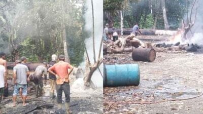Dapur Pembakaran Minyak di Dusun 1a Desa Paya Bengkuang Terbakar