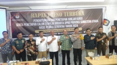 Bawaslu Sumut Hadiri Rapat Pleno Terbuka Penghitungan dan Penetapan Jumlah Kursi Serta Penetapan Calon Terpilih Anggota DPRD Sumut