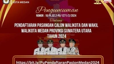 KPU Kota Medan Umumkan Pendaftaran Pasangan Calon Wali Kota dan Wakil Wali Kota Medan Tahun 2024