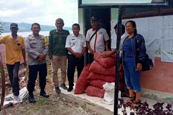 Bhabinkamtibmas Polres Samosir Pantau Penyaluran Bibit Bawang Merah dari ADD Tanjung Bunga