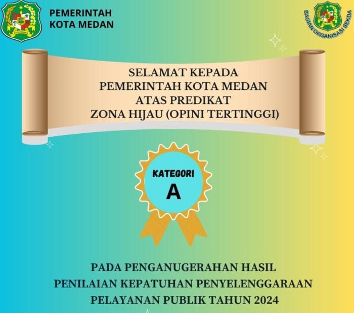 Pemko Medan Raih Opini Tertinggi Penilaian Kepatuhan Penyelenggaraan Pelayanan Publik Dari Ombudsman RI