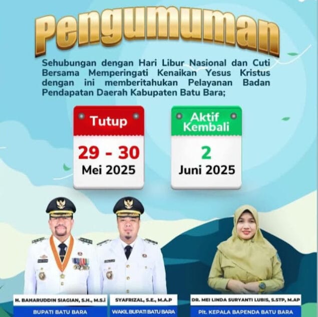 Bapenda Batu Bara Tutup Sementara Selama Libur Nasional dan Cuti Bersama