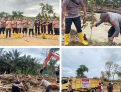 Dibalik Seragam Ada Kepedulian, Polres Labusel Bersama Warga Pulihkan Batang Toru Pascabanjir