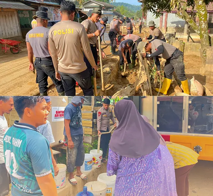 Dari Pembersihan Parit Hingga Air Bersih, Brimob Bantu Warga Tapteng Bangkit