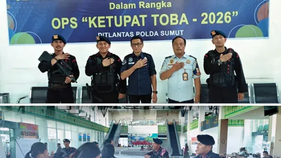 Brimob Polda Sumut Siaga Awasi Arus Mudik Balik di Terminal Amplas