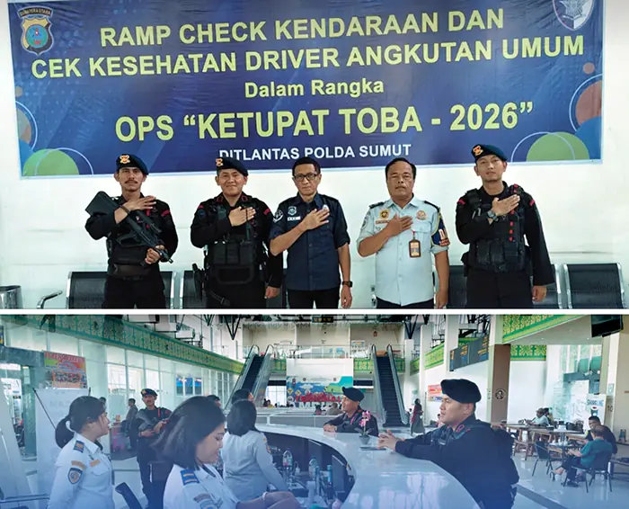 Brimob Polda Sumut Siaga Awasi Arus Mudik Balik di Terminal Amplas