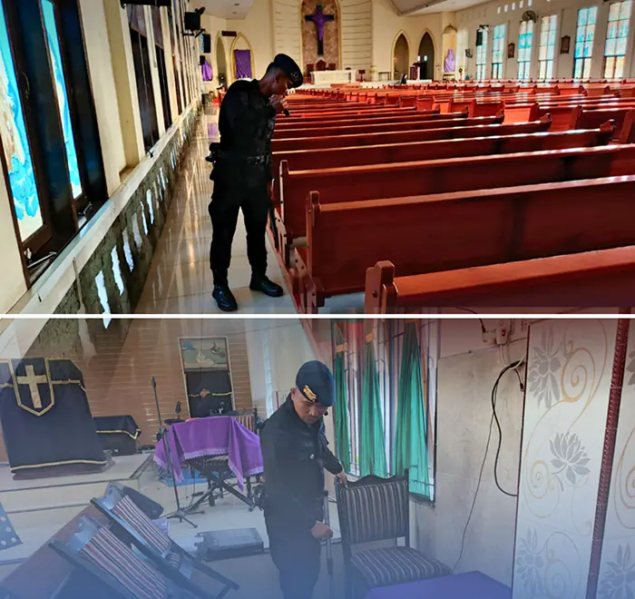 Hadir Beri Rasa Tenang, Tim Gegana Sterilisasi Gereja di Lubuk Pakam