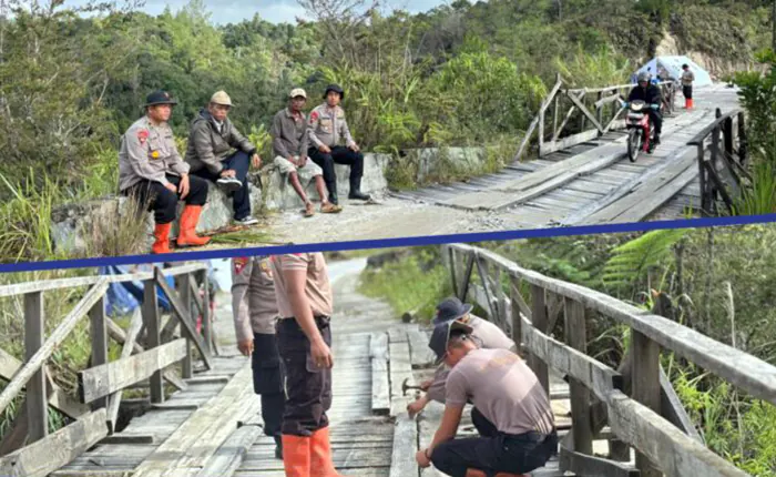 Perkuat Infrastruktur Desa, Brimob Sumut Lakukan Perbaikan Jembatan Gotting