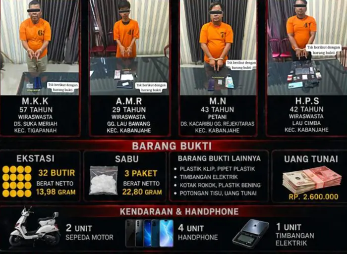 Satresnarkoba Polres Karo Bongkar 4 Kasus Narkotika Beruntun