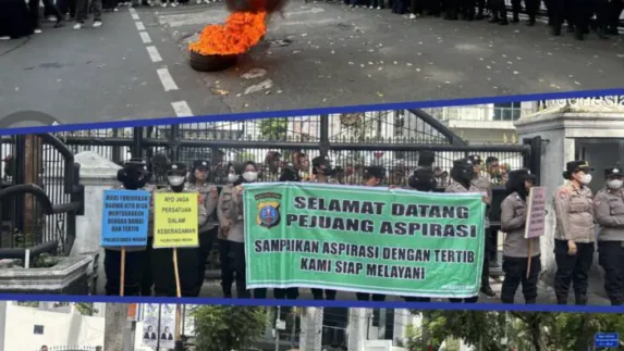 Satuan Brimob Polda Sumut Siaga Humanis di Kantor DPRD Medan
