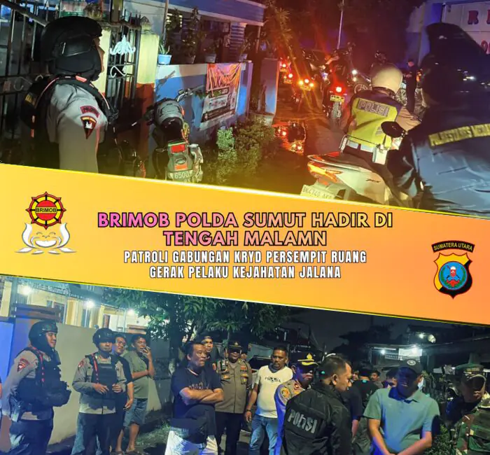 Brimob Polda Sumut Patroli Gabungan KRYD Malam untuk Persempit Ruang Gerak Pelaku Kejahatan Jalanan