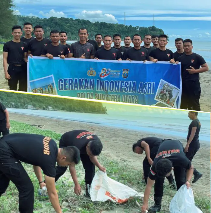 Sambut HUT ke-80 Polri, Personel Kompi 4 Batalyon C Gelar Gerakan Indonesia Asri di Pantai Laharuga