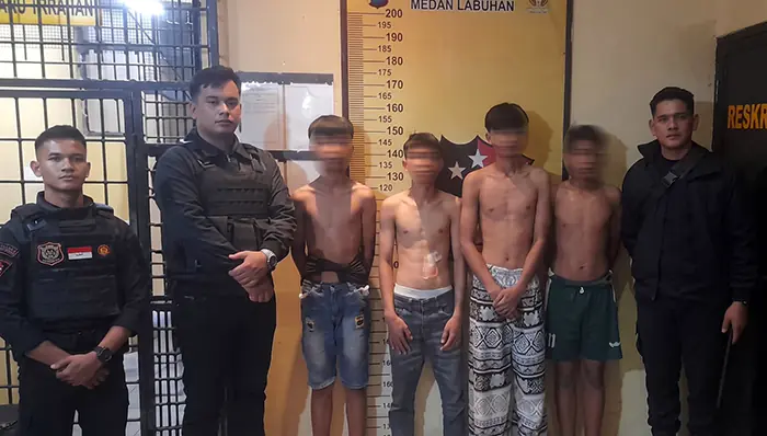Tim Macan Polres Pelabuhan Belawan Amankan Empat Remaja Pelaku Tawuran