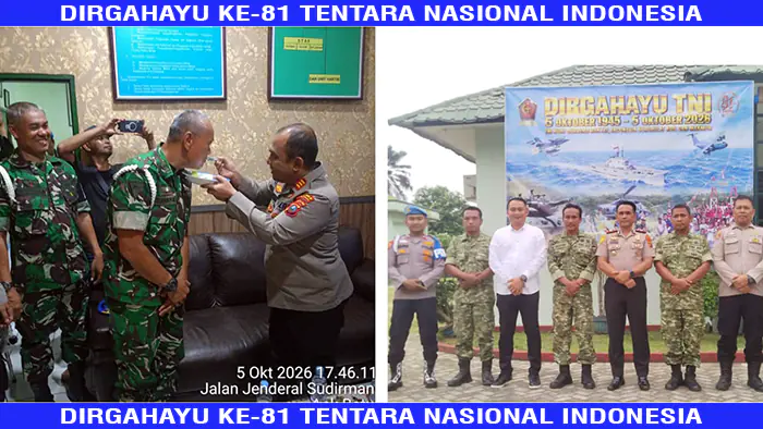 HUT ke-81 TNI, Polsek Jajaran Polres Labusel Sambangi Koramil dan Subdenpom